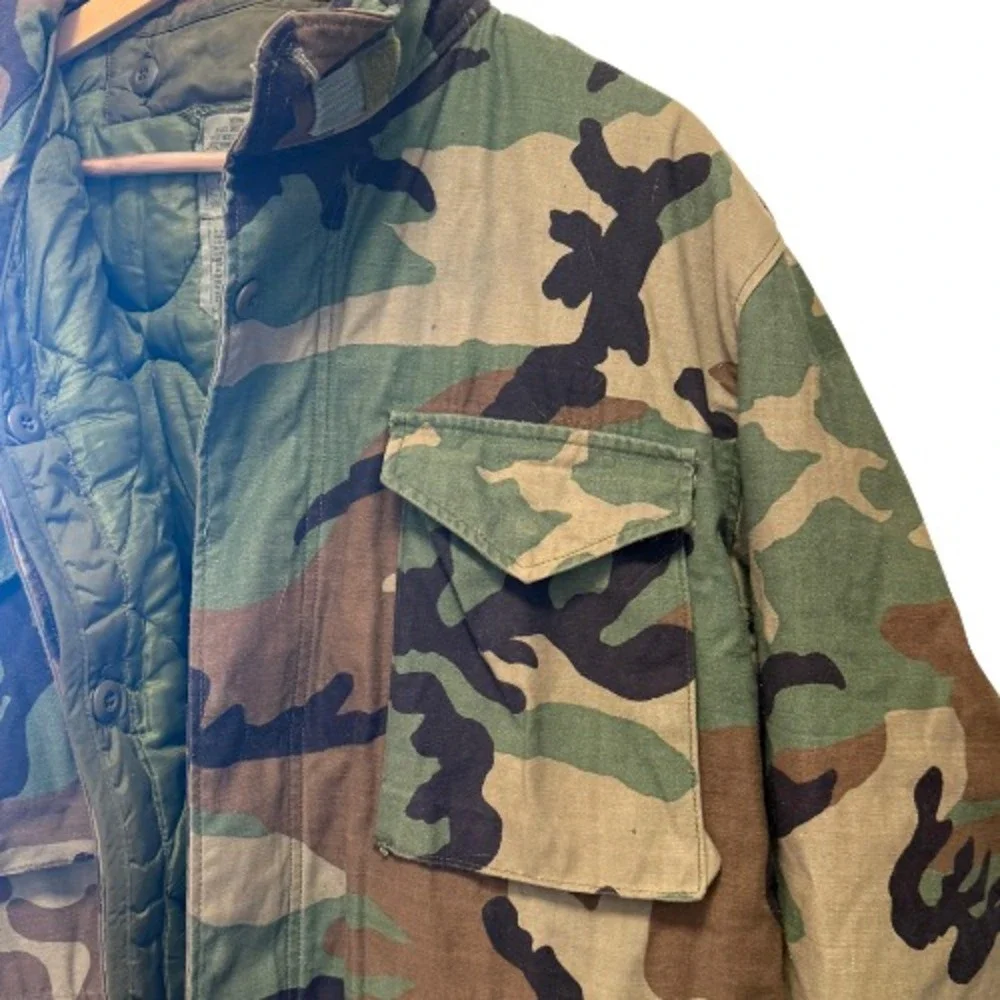 USGI‎ M65 Field Jacket Woodland Camo Prepper Vintage Liner Hood Mens M